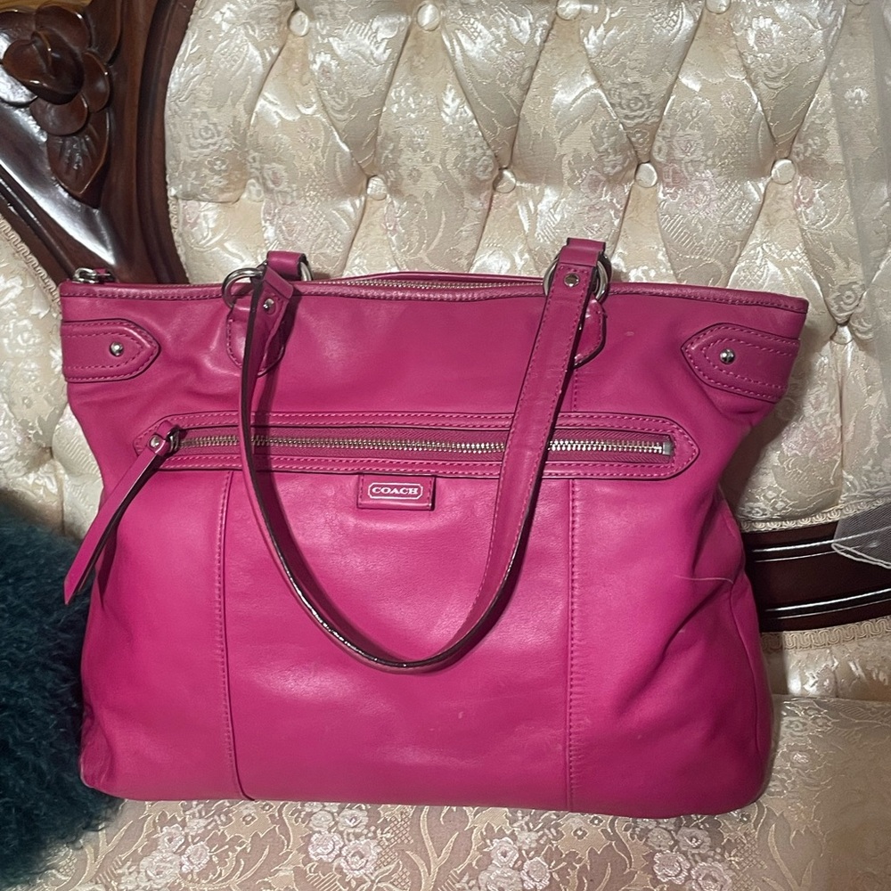 Coach pink leather tote bag